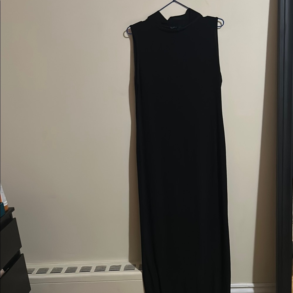 Boohoo Black Sheath Maxi Dress Mock Neck